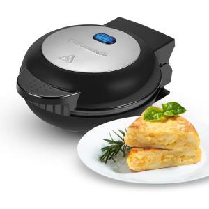 imageElite Gourmet EOM123 NonStick Omelet Frittata Snack Pocket Maker Dessert Maker 2 Individual 56quot Omelets Stainless SteelStainless Steel and Black