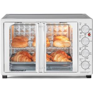 imageElite Gourmet ERO2008NFFP Countertop XL Toaster Oven Rotisserie Bake Grill Broil Roast Toast Keep Warm and Steam 23L capacity fits a 12 pizza 6Slice Black12Slice  45L