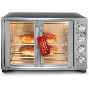 imageElite Gourmet ERO2008NFFP Countertop XL Toaster Oven Rotisserie Bake Grill Broil Roast Toast Keep Warm and Steam 23L capacity fits a 12 pizza 6Slice Black18Slice  45L