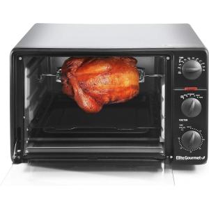 imageElite Gourmet ERO2008NFFP Countertop XL Toaster Oven Rotisserie Bake Grill Broil Roast Toast Keep Warm and Steam 23L capacity fits a 12 pizza 6Slice Black6Slice  23 L w Rotisserie