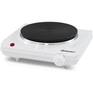 imageElite Gourmet ESB301F Countertop Single Cast Iron Burner 1000 Watts Electric Hot Plate Temperature Controls Power Indicator Lights Easy to Clean WhiteCast Single