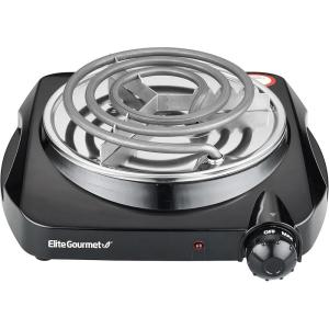 imageElite Gourmet ESB301F Countertop Single Cast Iron Burner 1000 Watts Electric Hot Plate Temperature Controls Power Indicator Lights Easy to Clean WhiteCoiled Single