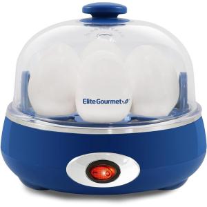 imageElite Gourmet Easy Electric 7 Egg Capacity Cooker Poacher Omelet Maker Scrambled Soft Medium Hard Boiled with Auto ShutOff and Buzzer BPA Free Charcoal GreyBlue