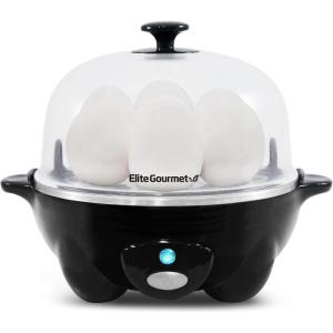 imageElite Gourmet Easy Electric 7 Egg Capacity Cooker Poacher Omelet Maker Scrambled Soft Medium Hard Boiled with Auto ShutOff and Buzzer BPA FreeBlack