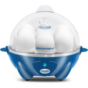 imageElite Gourmet Easy Electric 7 Egg Capacity Soft Medium HardBoiled Cooker Poacher Scrambled Omelet Maker with Auto ShutOff and Buzzer BPA FreeClassic Blue