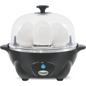 imageElite Gourmet Easy Electric 7 Egg Capacity Soft Medium HardBoiled Cooker Poacher Scrambled Omelet Maker with Auto ShutOff and Buzzer BPA FreeDark Grey