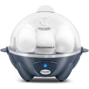 imageElite Gourmet Easy Electric 7 Egg Capacity Soft Medium HardBoiled Cooker Poacher Scrambled Omelet Maker with Auto ShutOff and Buzzer BPA FreeGrey Blue