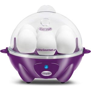 imageElite Gourmet Easy Electric 7 Egg Capacity Soft Medium HardBoiled Cooker Poacher Scrambled Omelet Maker with Auto ShutOff and Buzzer BPA FreePurple