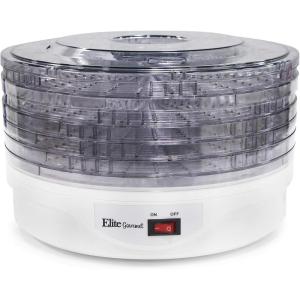 imageElite Gourmet Food Dehydrator 5 BPAFree Stackable Transparent for Homemade Jerky Herbs Fruit Veggies Meats Snacks Treats 5 Trays White