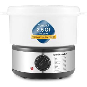 imageElite Gourmet MaxiMatic Electric Food Vegetable Steamer with BPAFree 3 Tier Stackable Nested Basket Trays Auto Shutoff 60min Timer 800W 9 Quart Stainless Steel25 Quart