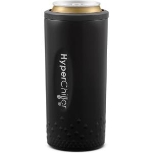 imageNEW HyperChiller SLIM HBC100SS Dual Wall Vacuum Insulated Slim Can Cooler Beer Soda Energy Drinks Seltzer Wine Cooler Fits All Standard 12 OZ Slim Cans Cup Holder Friendly Stainless SteelBlack