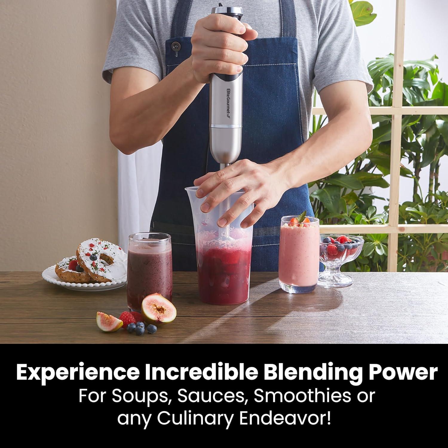 imageElite Gourmet EHM003M MaxiMatic Ultra Power Electric 5Speed Kitchen Hand Mixer with 2 Extra Wide Stainless Steel Smooth Creamy Whipped Mixtures Plus Convenient Beater Storage Mint BlueStainless Steel  Black