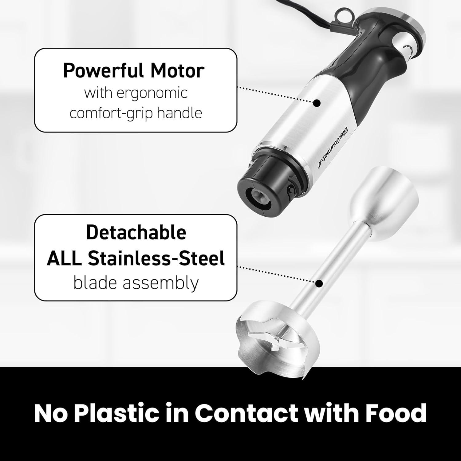 imageElite Gourmet EHM003M MaxiMatic Ultra Power Electric 5Speed Kitchen Hand Mixer with 2 Extra Wide Stainless Steel Smooth Creamy Whipped Mixtures Plus Convenient Beater Storage Mint BlueStainless Steel  Black