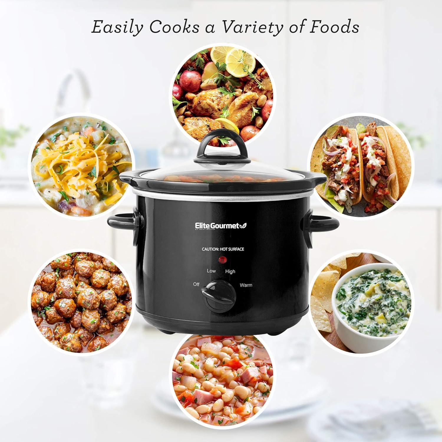 imageElite Gourmet MST350B Electric Slow Cooker Adjustable Temp Entrees Sauces Stews ampamp Dips Dishwasher Safe Glass Lid ampamp Crock 3 Quart BlackBlack