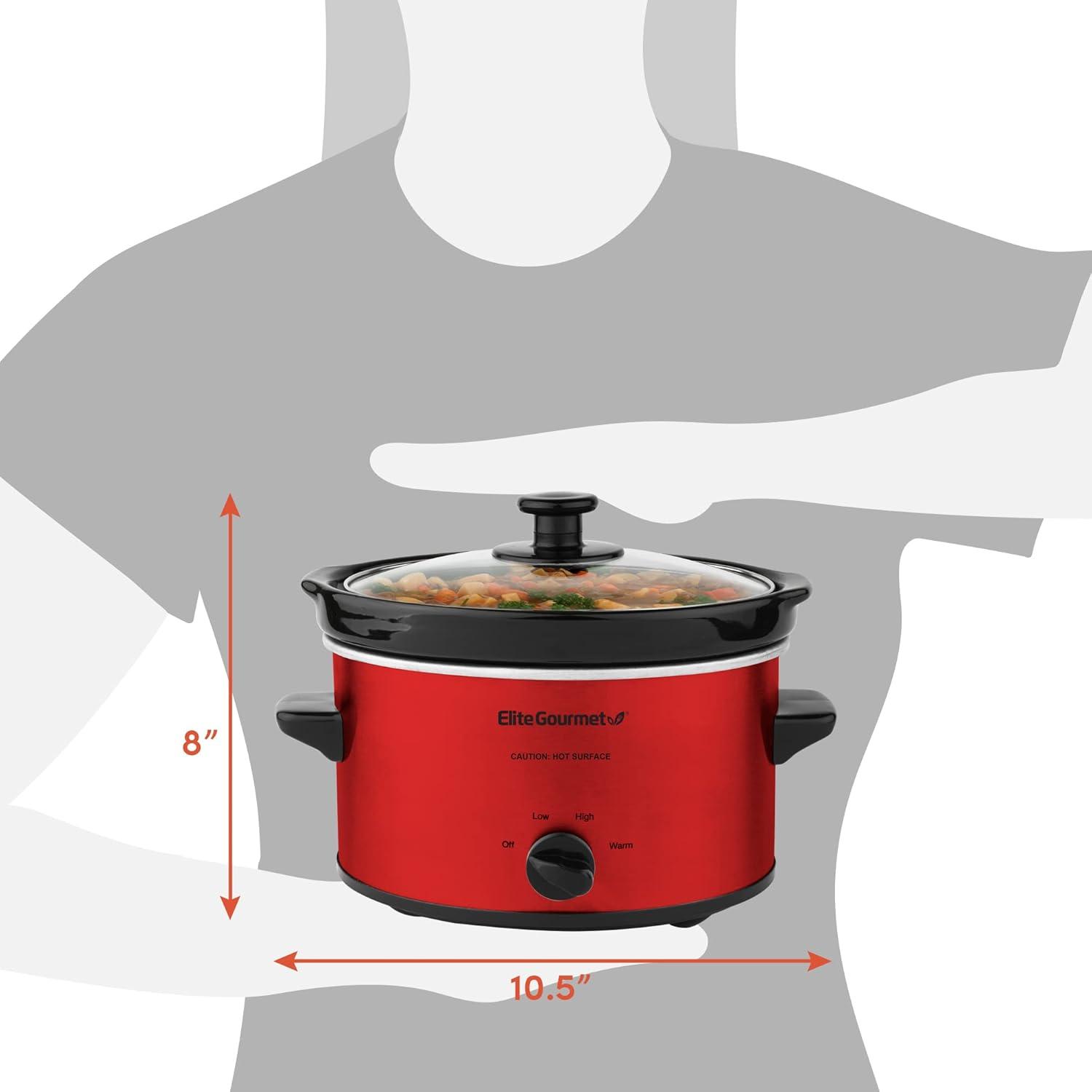 imageElite Gourmet MST350B Electric Slow Cooker Adjustable Temp Entrees Sauces Stews ampamp Dips Dishwasher Safe Glass Lid ampamp Crock 3 Quart BlackMetallic Red