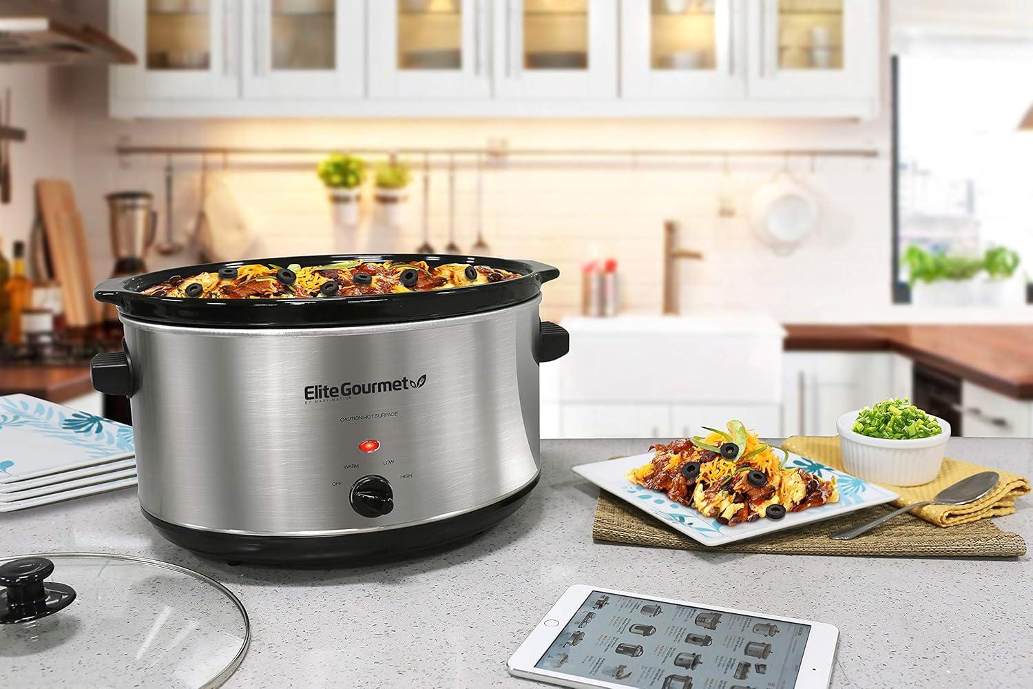 imageElite Gourmet MST900D 85Qt Digital Programmable XL Jumbo Slow Cooker Adjustable Temp Entrees Sauces Stews ampamp Dips Dishwasher Safe Glass Lid ampamp Crock Stainless SteelStainless Steel