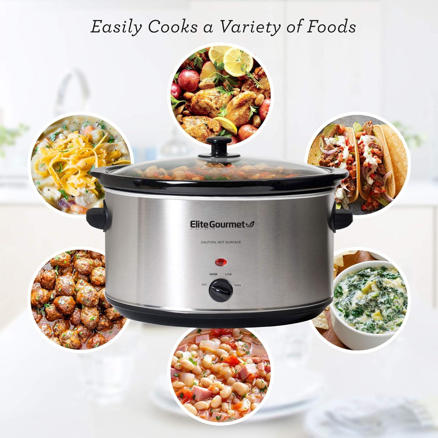 imageElite Gourmet MST900D 85Qt Digital Programmable XL Jumbo Slow Cooker Adjustable Temp Entrees Sauces Stews ampamp Dips Dishwasher Safe Glass Lid ampamp Crock Stainless SteelStainless Steel