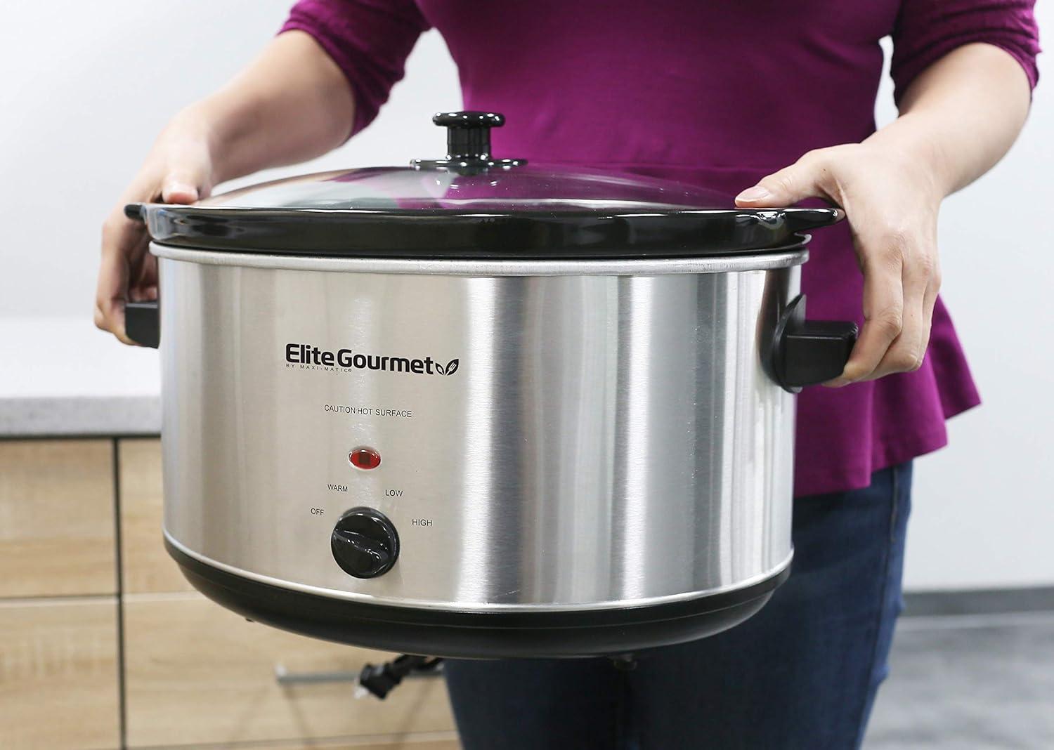 imageElite Gourmet MST900D 85Qt Digital Programmable XL Jumbo Slow Cooker Adjustable Temp Entrees Sauces Stews ampamp Dips Dishwasher Safe Glass Lid ampamp Crock Stainless SteelStainless Steel