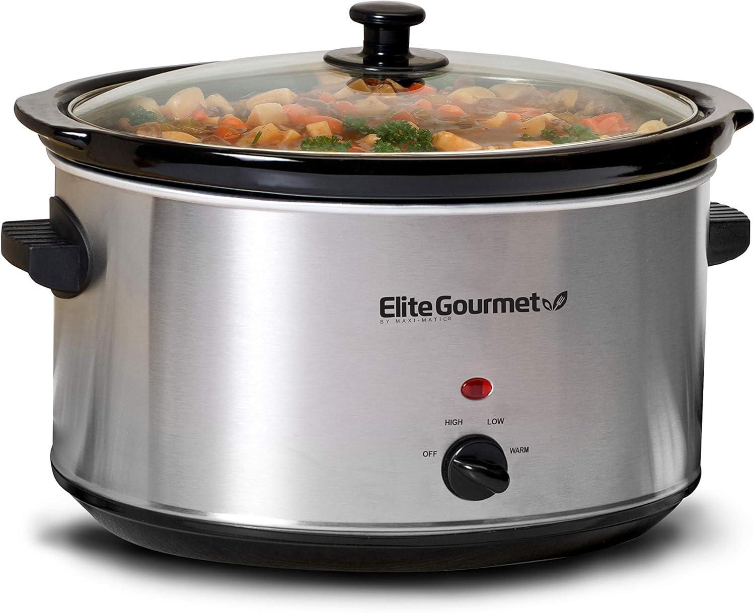 imageElite Gourmet MST900D 85Qt Digital Programmable XL Jumbo Slow Cooker Adjustable Temp Entrees Sauces Stews ampamp Dips Dishwasher Safe Glass Lid ampamp Crock Stainless SteelStainless Steel
