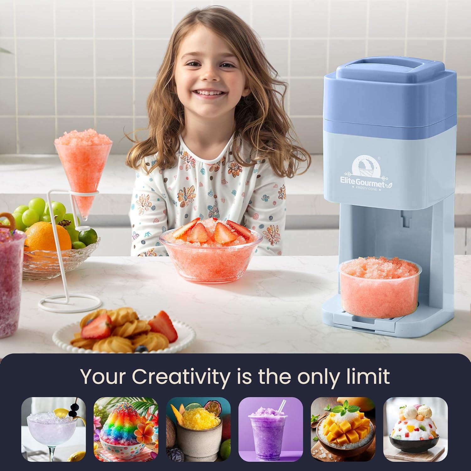 imageElite Gourmet Snow Cone ampamp Shaved Ice Maker ESI2215P Refreshing Slushies Margaritas Boba Drinks Snow Cone ampamp Holder and Ice Mold Use Cubed ampamp Bagged Ice Stainless Steel Shaving Blade PeriwinklePeriwinkle