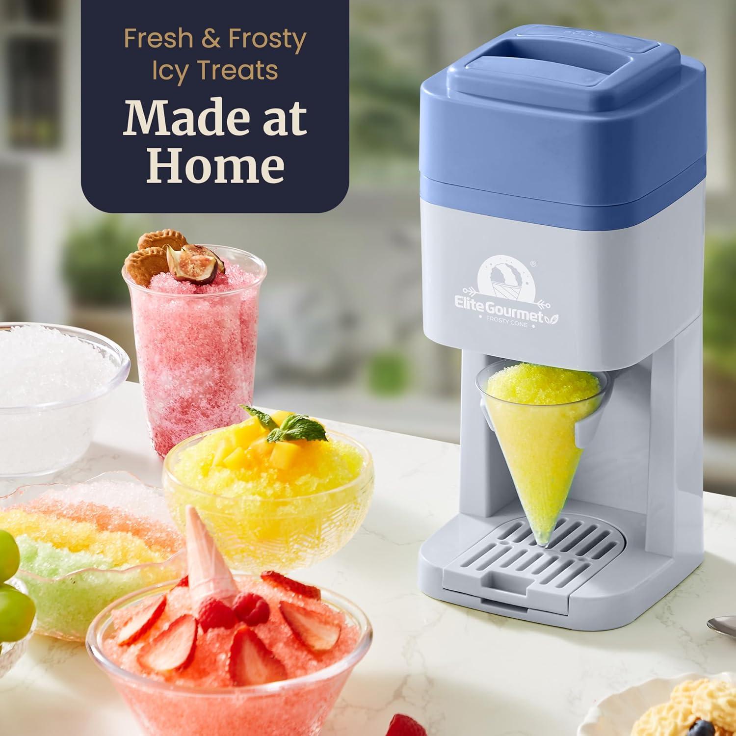 imageElite Gourmet Snow Cone ampamp Shaved Ice Maker ESI2215P Refreshing Slushies Margaritas Boba Drinks Snow Cone ampamp Holder and Ice Mold Use Cubed ampamp Bagged Ice Stainless Steel Shaving Blade PeriwinklePeriwinkle