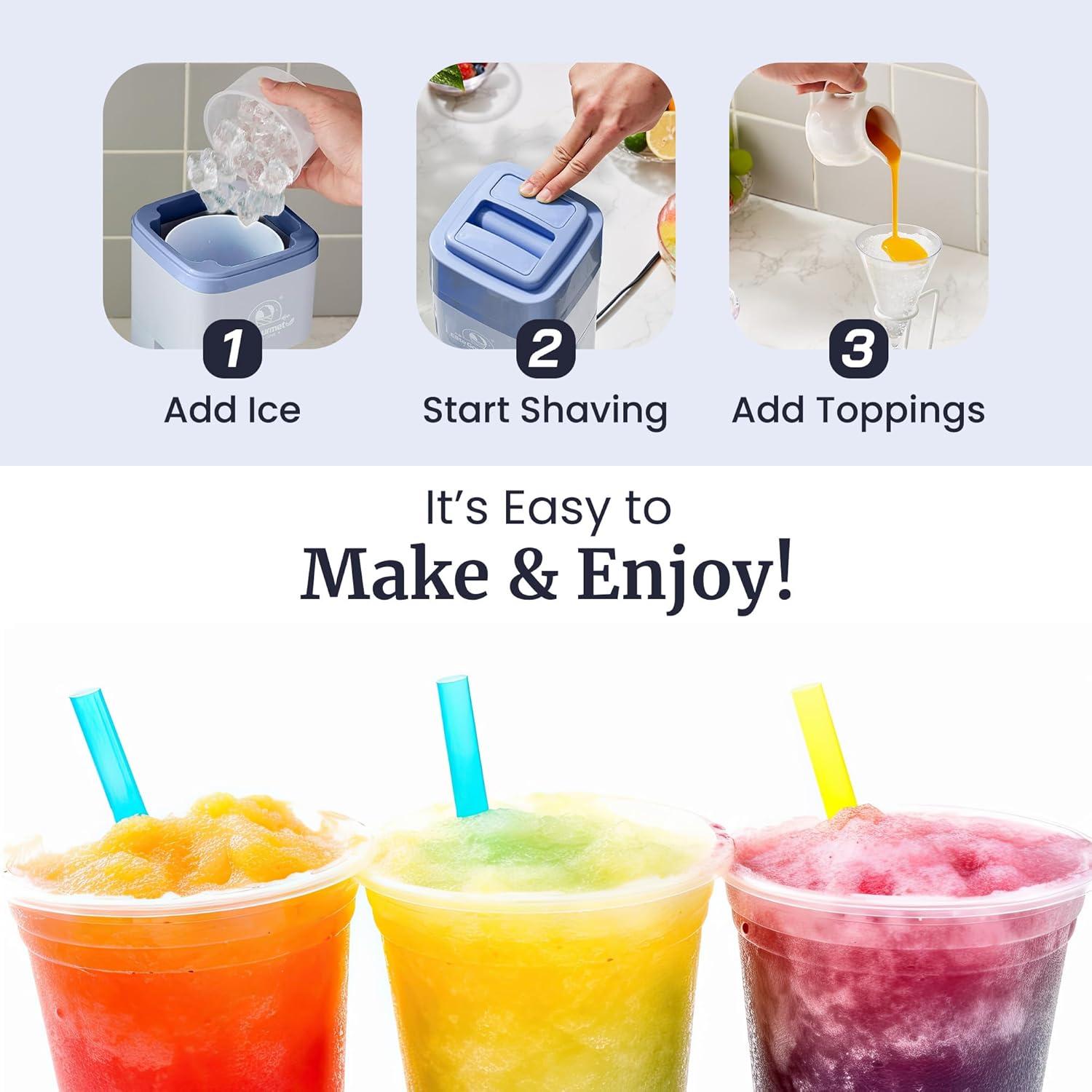 imageElite Gourmet Snow Cone ampamp Shaved Ice Maker ESI2215P Refreshing Slushies Margaritas Boba Drinks Snow Cone ampamp Holder and Ice Mold Use Cubed ampamp Bagged Ice Stainless Steel Shaving Blade PeriwinklePeriwinkle