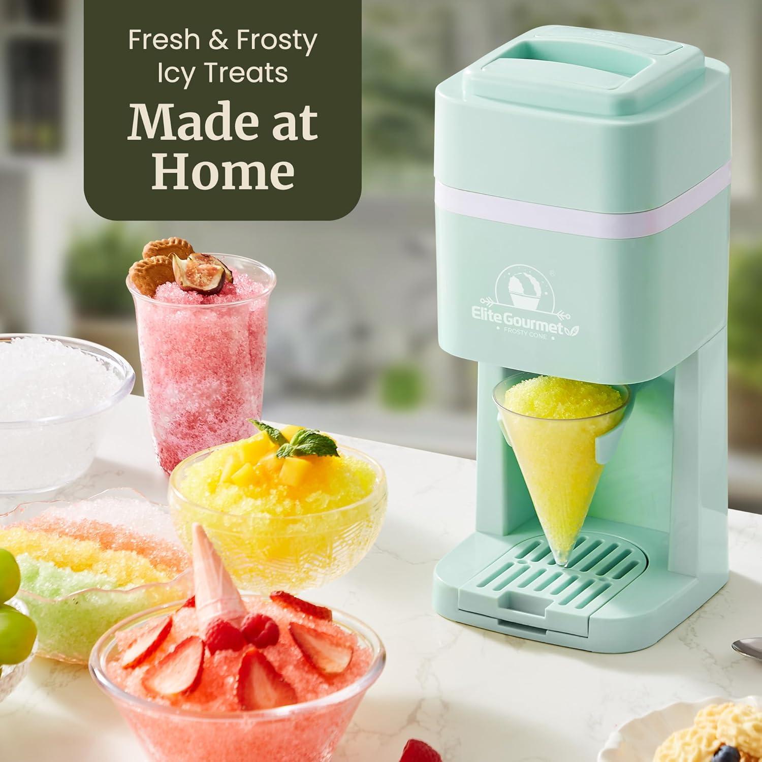 imageElite Gourmet Snow Cone ampamp Shaved Ice Maker ESI2215P Refreshing Slushies Margaritas Boba Drinks Snow Cone ampamp Holder and Ice Mold Use Cubed ampamp Bagged Ice Stainless Steel Shaving Blade PeriwinkleMint
