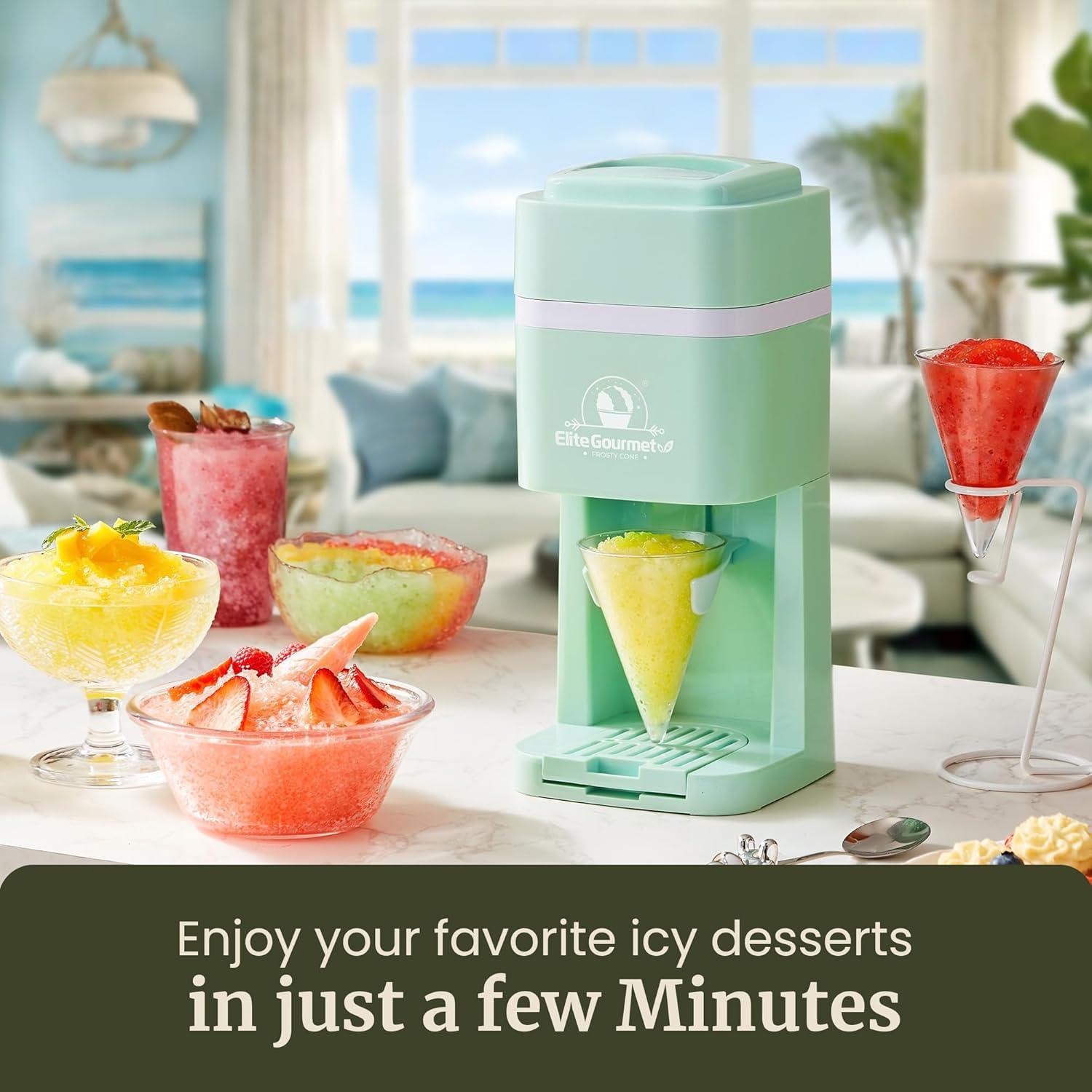 imageElite Gourmet Snow Cone ampamp Shaved Ice Maker ESI2215P Refreshing Slushies Margaritas Boba Drinks Snow Cone ampamp Holder and Ice Mold Use Cubed ampamp Bagged Ice Stainless Steel Shaving Blade PeriwinkleMint