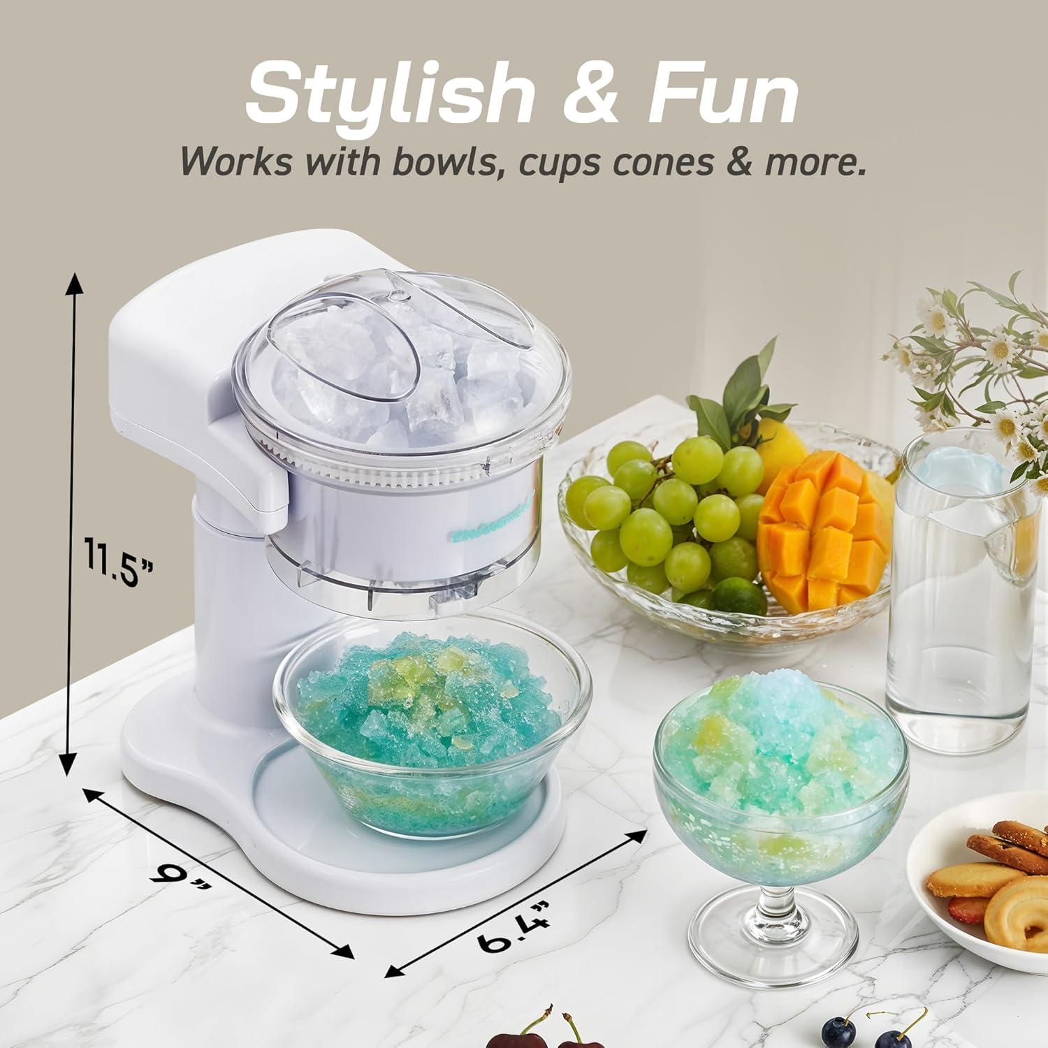 imageElite Gourmet Snow Cone ampamp Shaved Ice Maker ESI2215P Refreshing Slushies Margaritas Boba Drinks Snow Cone ampamp Holder and Ice Mold Use Cubed ampamp Bagged Ice Stainless Steel Shaving Blade PeriwinkleWhite