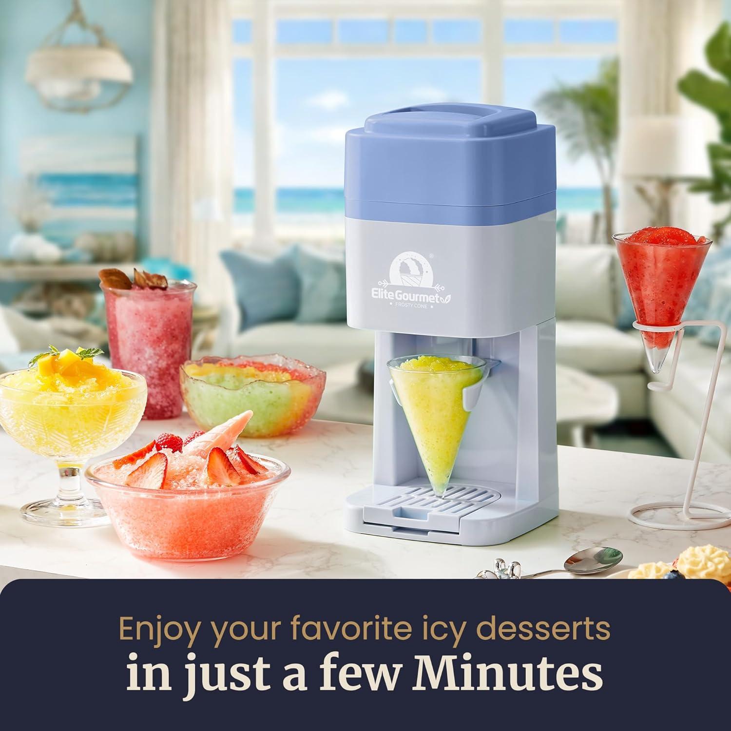 imageElite Gourmet Snow Cone ampamp Shaved Ice Maker ESI2215P Refreshing Slushies Margaritas Boba Drinks Snow Cone ampamp Holder and Ice Mold Use Cubed ampamp Bagged Ice Stainless Steel Shaving Blade PeriwinklePeriwinkle