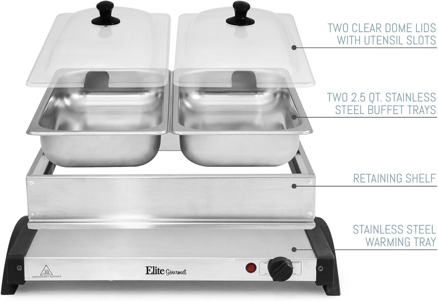 imageMaxiMatic Dual Buffet Server Food Warmer Adjustable Temp For Parties ampamp Holidays 25 Quart Stainless SteelStainless Steel