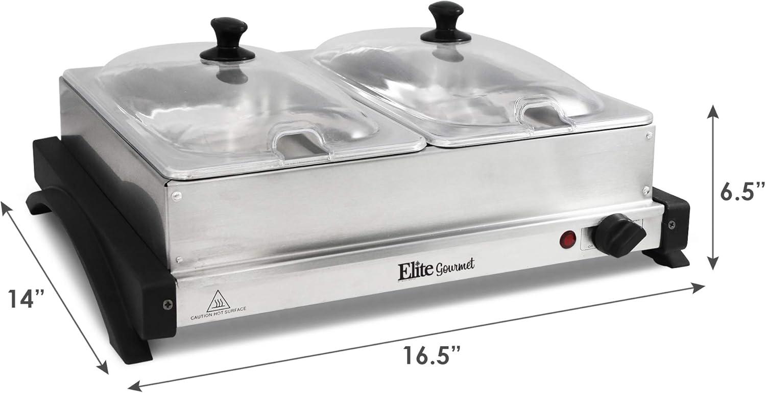 imageMaxiMatic Dual Buffet Server Food Warmer Adjustable Temp For Parties ampamp Holidays 25 Quart Stainless SteelStainless Steel