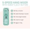 imageElite Gourmet EHM003M MaxiMatic Ultra Power Electric 5Speed Kitchen Hand Mixer with 2 Extra Wide Stainless Steel Smooth Creamy Whipped Mixtures Plus Convenient Beater Storage Mint BlueMint