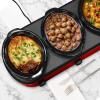 imageElite Gourmet EWMST325R MaxiMatic Triple Slow Cooker Buffet Server Adjustable Temp DishwasherSafe Oval Ceramic Pots Lid Rests 3 x 25 Qt Capacity RedRed