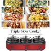 imageElite Gourmet EWMST325R MaxiMatic Triple Slow Cooker Buffet Server Adjustable Temp DishwasherSafe Oval Ceramic Pots Lid Rests 3 x 25 Qt Capacity RedRed