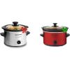imageElite Gourmet Diamond Pattern Slow Cooker Removable DishwasherSafe Stoneware Pot with Tempered Glass Lid CoolTouch Handles 6 Quart Charcoal Blackred