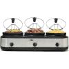 imageElite Gourmet EWMST325R MaxiMatic Triple Slow Cooker Buffet Server Adjustable Temp DishwasherSafe Oval Ceramic Pots Lid Rests 3 x 25 Qt Capacity RedStainless Steel