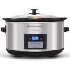 imageElite Gourmet MST900D 85Qt Digital Programmable XL Jumbo Slow Cooker Adjustable Temp Entrees Sauces Stews ampamp Dips Dishwasher Safe Glass Lid ampamp Crock Stainless SteelStainless SteelBlack