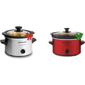 imageElite Gourmet Diamond Pattern Slow Cooker Removable DishwasherSafe Stoneware Pot with Tempered Glass Lid CoolTouch Handles 6 Quart Charcoal Blackred
