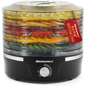 imageElite Gourmet EFD319 Food Dehydrator 5 BPAFree 114quot Trays Adjustable Temperature Controls Jerky Herbs Fruit Veggies Dried Snacks BlackBlack