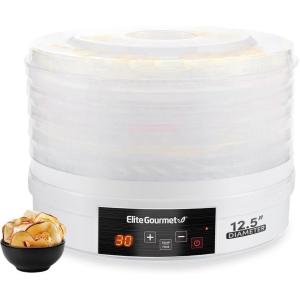 imageElite Gourmet EFD319 Food Dehydrator 5 BPAFree 114quot Trays Adjustable Temperature Controls Jerky Herbs Fruit Veggies Dried Snacks BlackWhite