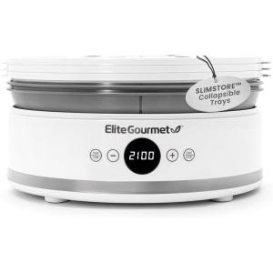 imageElite Gourmet EFD319 Food Dehydrator 5 BPAFree 114quot Trays Adjustable Temperature Controls Jerky Herbs Fruit Veggies Dried Snacks BlackWhite and Gray
