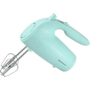 imageElite Gourmet EHM003M MaxiMatic Ultra Power Electric 5Speed Kitchen Hand Mixer with 2 Extra Wide Stainless Steel Smooth Creamy Whipped Mixtures Plus Convenient Beater Storage Mint BlueMint