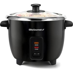 imageElite Gourmet ERC006SS 6Cup Electric Rice Cooker with Stainless Steel Inner Pot Makes Soups Stews Porridges Grains and Cereals 6 cup 3 cups uncooked BlackBlack