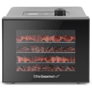 imageElite Gourmet Food Dehydrator Stainless Steel Trays Food Dehydrator Adjustable Temperature Controls Jerky Herbs Fruit Veggies Snacks4 Plastic Trays