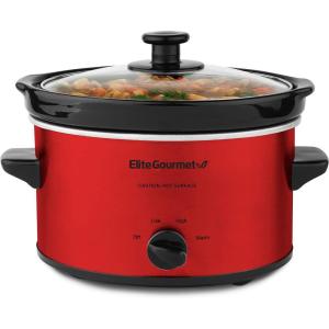 imageElite Gourmet MST350B Electric Slow Cooker Adjustable Temp Entrees Sauces Stews ampamp Dips Dishwasher Safe Glass Lid ampamp Crock 3 Quart BlackMetallic Red