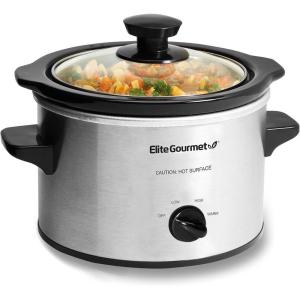 imageElite Gourmet MST350B Electric Slow Cooker Adjustable Temp Entrees Sauces Stews ampamp Dips Dishwasher Safe Glass Lid ampamp Crock 3 Quart BlackStainless Steel