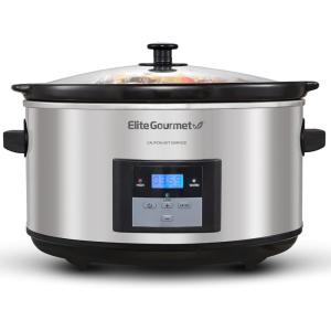 imageElite Gourmet MST900D 85Qt Digital Programmable XL Jumbo Slow Cooker Adjustable Temp Entrees Sauces Stews ampamp Dips Dishwasher Safe Glass Lid ampamp Crock Stainless SteelStainless SteelBlack