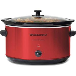 imageElite Gourmet MST900D 85Qt Digital Programmable XL Jumbo Slow Cooker Adjustable Temp Entrees Sauces Stews ampamp Dips Dishwasher Safe Glass Lid ampamp Crock Stainless SteelRed
