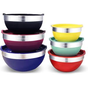 imageElite Gourmet by EBS0012 12Piece Stainless Steel Interior Colored Stackable Nesting Mixing Bowls with Airtight Lids Set of 6 Space Saving Food Storage Baking Melting Chocolate MultiColors12 Piece
